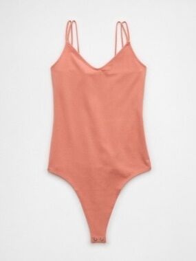 Large American Eagle Outfitters Coral Pink Smooth Spaghetti Strap Bodysuit